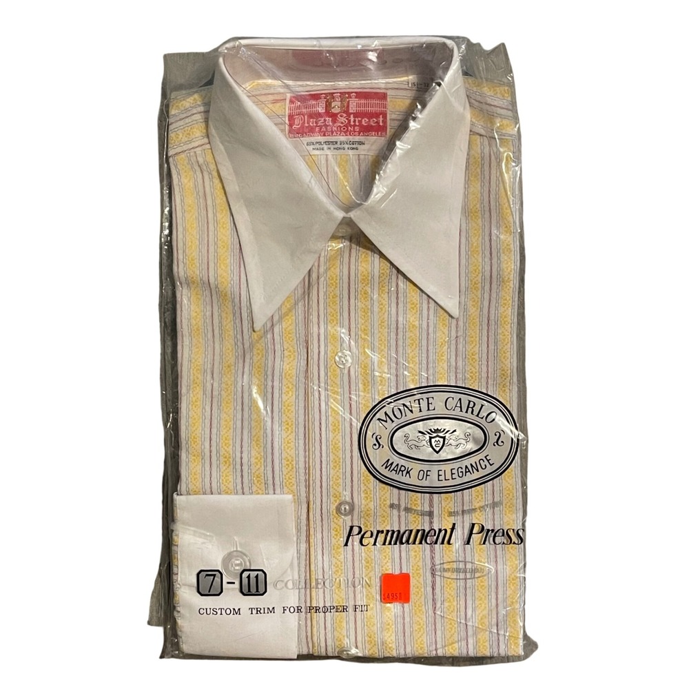 Vintage Monte Carlo Plaza Street Mens Dress Shirt Yellow Stripe 15.5-32 NIP